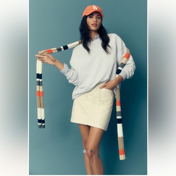 Scarf Anthropologie Long Skinny Cream Navy Orange Gray Tan NEW - Picture 5 of 5